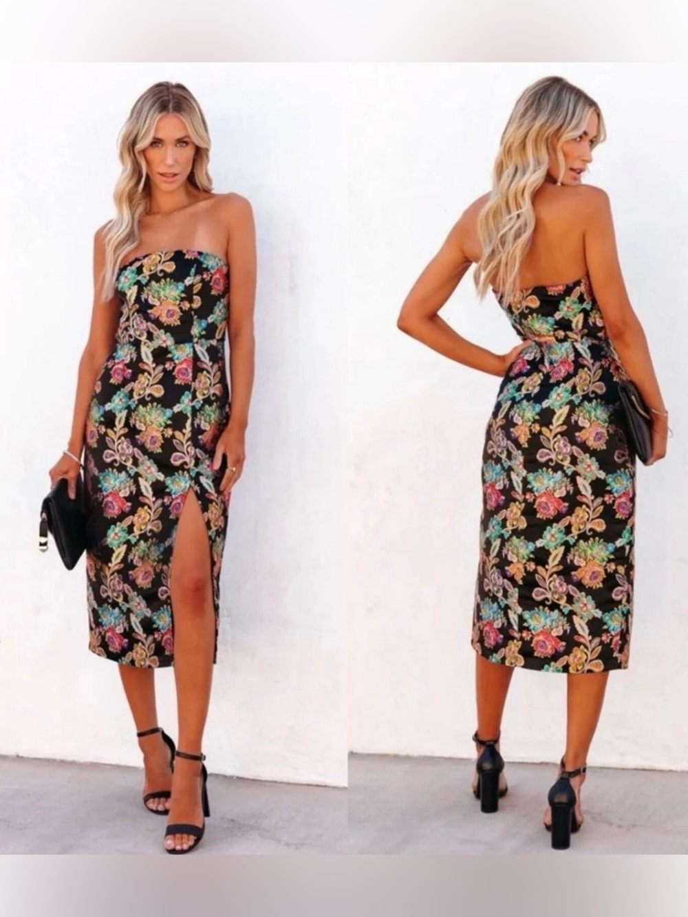 Vici  Olia Ganni Jacquard Strapless Black 
Midi Dress XS